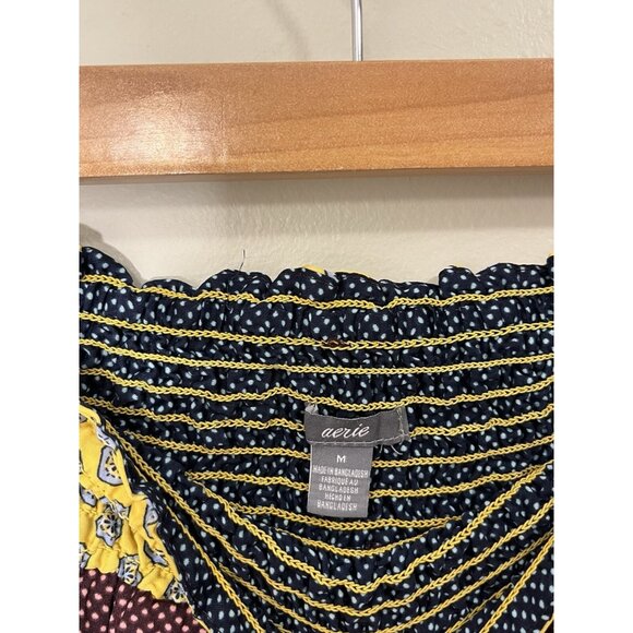 Aerie Polka Dot Crown Patchwork Colorblock Boho Wide Leg Lounge Pants Size M - Picture 4 of 8